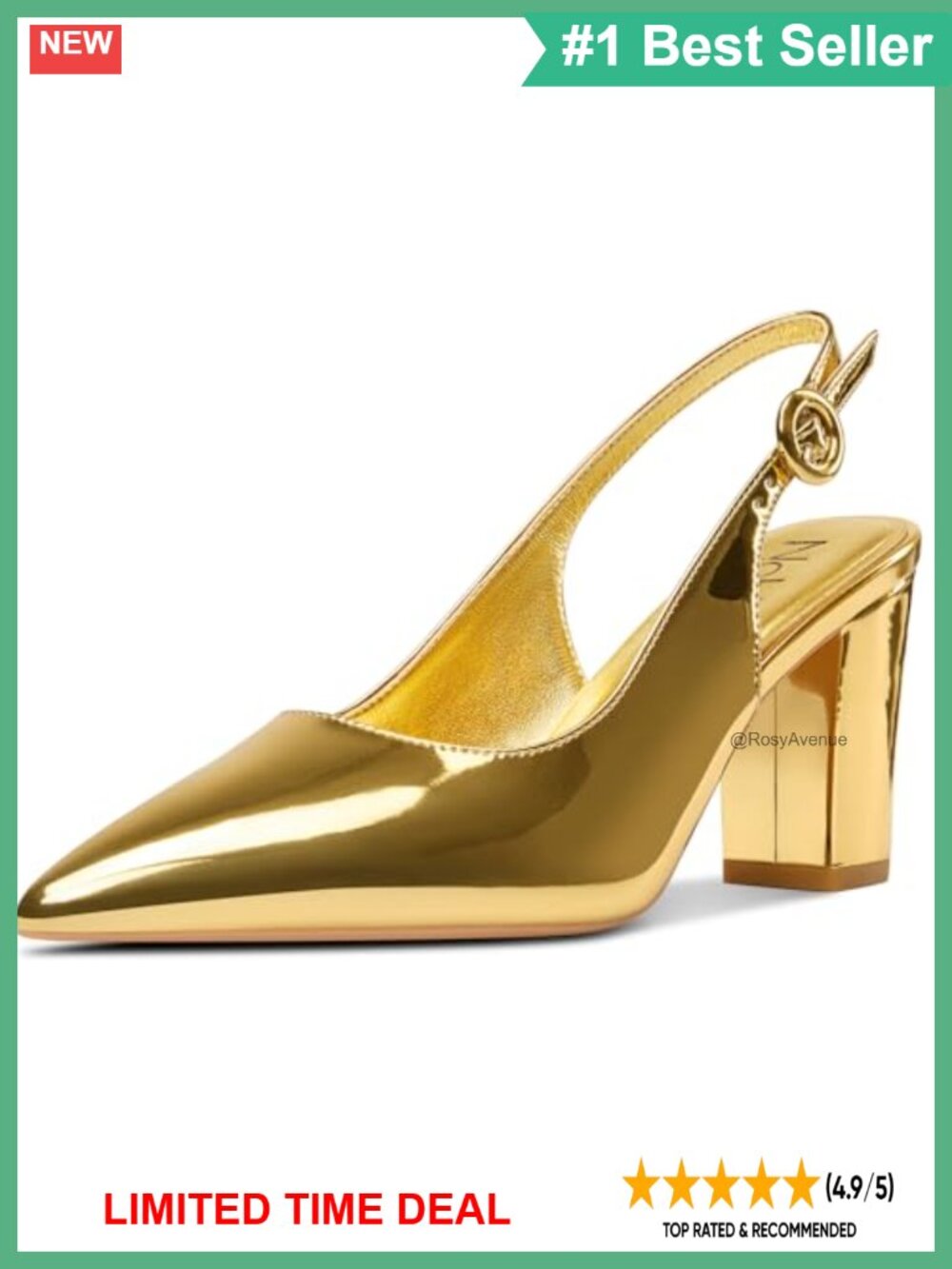 Slingback Block Heel Pumps Pointed Toe Faux Leather Slip-On Party Dress